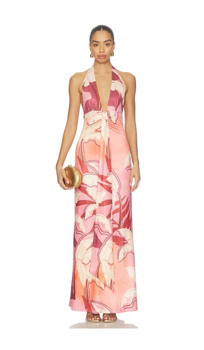 Seven Wonders Kaeli Tie Front Halter Maxi Dress In Pink