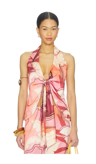 Seven Wonders Kaeli Tie Front Halter Top In Pink