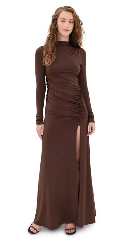 Seven Wonders Lila Ruched Maxi Dress Chocolate In Brown
