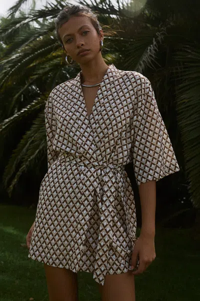 Seven Wonders Milani Kimono Dress Chocolate Geo In White