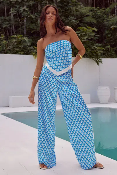 Seven Wonders Milani Satin Pant Blue Geo