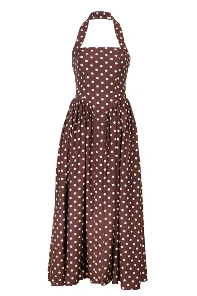 Seven Wonders Sammi Halter Midi Dress Choc/lemon Polka In Brown