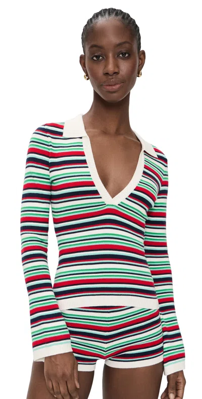 Seven Wonders Xyla Collared Long Sleeve Knit Top Xyla Stripe In Multi