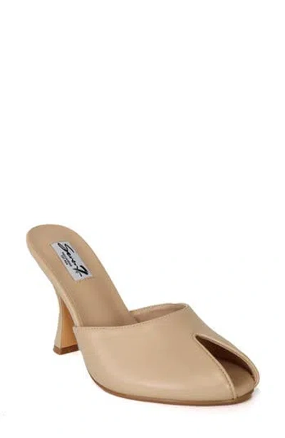 Seven7 Azure Faux Leather Peep Toe Sandal In Beige