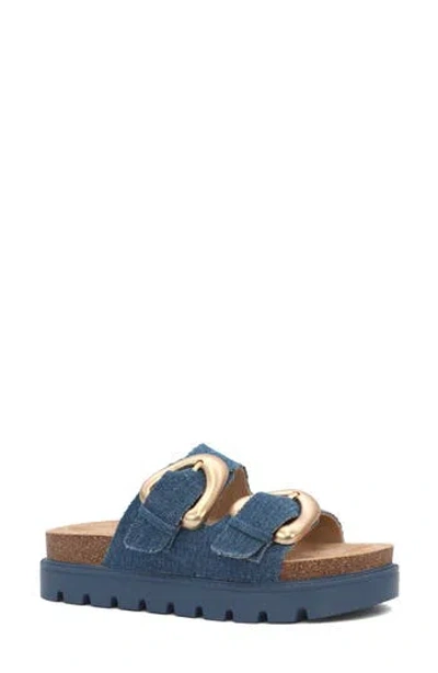 Seven7 Carissa Buckle Slide Sandal In Blue