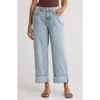 Seven7 Cuffed High Waist Baggy Jeans In Blue