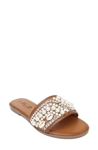 Seven7 Embellished Slide Sandal In Brown