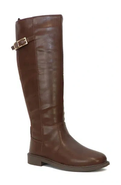 Seven7 Erin Faux Leather Buckle Tall Boot In Brown