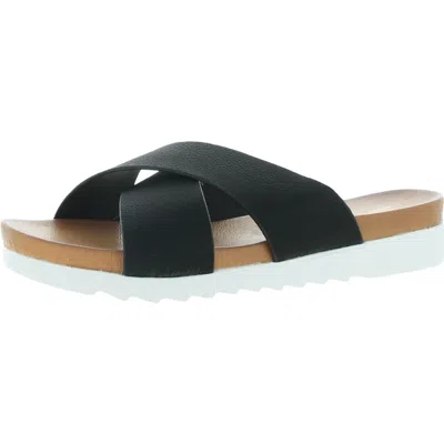 Seven7 Jade Womens Faux Leather Flat Slide Sandals In Black