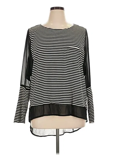 Pre-owned Seven7 Long Sleeve Top Black Stripes Pattern Boatneck Tops