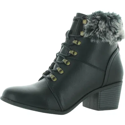 Seven7 Migos Womens Faux Leather Faux Fur Ankle Boots In Black