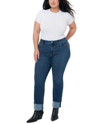 SEVEN7 PLUS SIZE MID RISE STRAIGHT LEG JEANS WITH HIGH CUFF