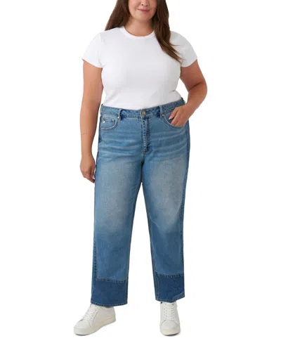 Seven7 Plus Size Pieced Straight High-rise Colorblock Jeans In Desert Dust
