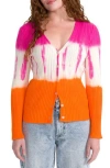 Seven7 Tie Dye Ribbed Cardigan In Persimmon Orange Combo