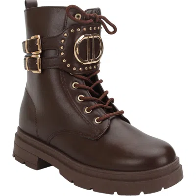 Seven7 Trenton Faux Leather Buckle Boot In Dark Brown