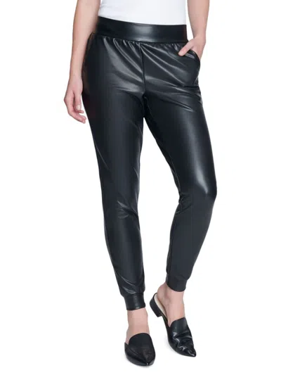Seven7 Women's Faux Leather Ponte Joggers In Black