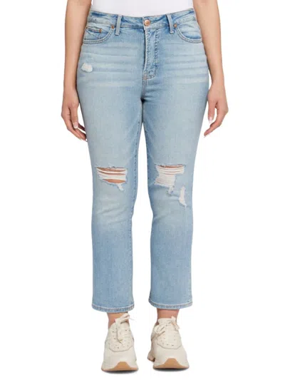 Seven7 Women's High Rise Cropped Straight Jean With Destruction In Blue