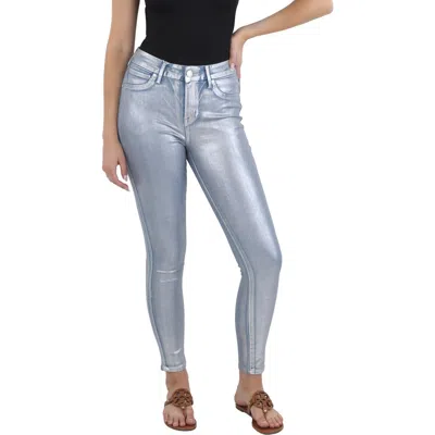 Seven7 Womens Distressed Metallic Skinny Jeans
