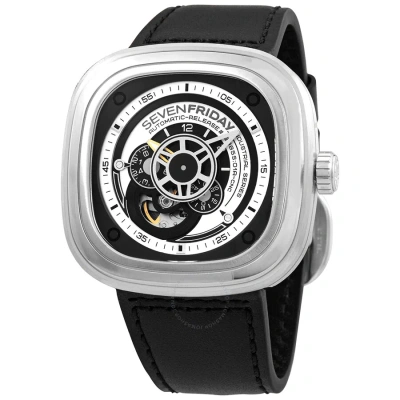 Sevenfriday Automatic Black Leather Band Men's Watch P1b/01 In Black / Gold Tone / Silver / Skeleton