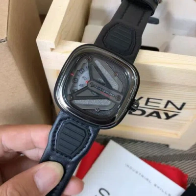 Pre-owned Sevenfriday M-series Spaceship Automatic Black Leather Strap Mens Watch M3/01