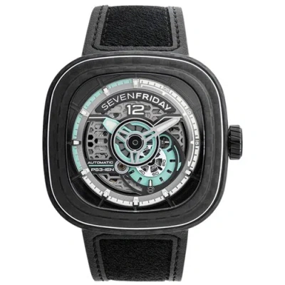Pre-owned Sevenfriday Men's Watch P-series Jade Carbon Semi-skeleton Dial Strap Ps3-01