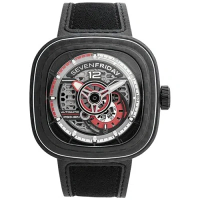 Pre-owned Sevenfriday Men's Watch P-series Ruby Carbon Black Strap Power Reserve Ps3-02
