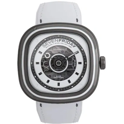 Pre-owned Sevenfriday Men's Watch T-series White-t Power Reserve White Leather Strap T1-05