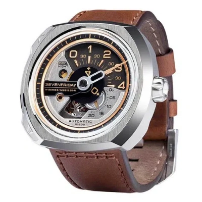 Pre-owned Sevenfriday Men's Watch V-series Automatic Brown Semi-matte Leather Strap V2-01
