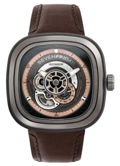 Pre-owned Sevenfriday P-series Automatic Gunmetal Pvd Brown Leather Men's Watch P2c/01