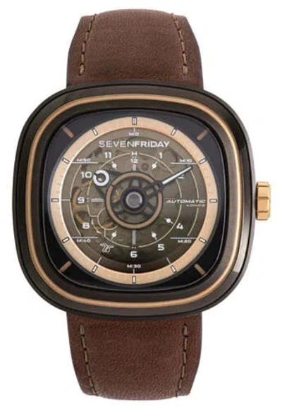 Pre-owned Sevenfriday T-series Automatic Gunmetal Pvd Brown Dial Leather Mens Watch T2/03