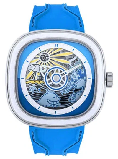 Pre-owned Sevenfriday T-series Beach Club Automatic Steel Blue Silicone Mens Watch T1/09