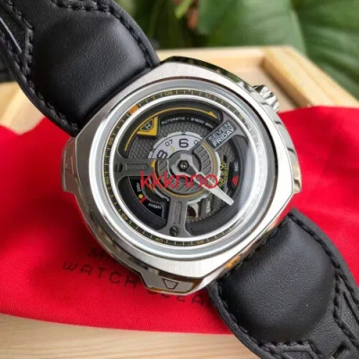 Pre-owned Sevenfriday W-series Blade Automatic Black Leather Strap Mens Watch W1/01