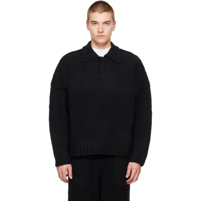 Seventh Black Wool-knit Polo In Night