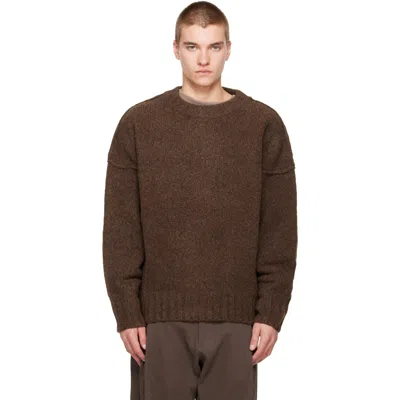 Seventh Brown Wool Knit Crewneck Sweater In Chestnut Grain