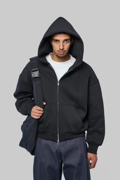 Seventh Knitted Mens Hooded Zipped Sweater In Black