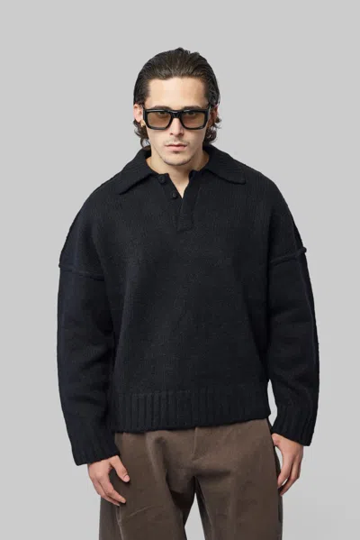 Seventh Knitted Mens Polo In Black