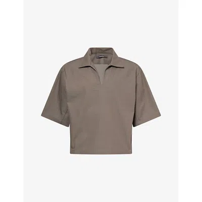 Seventh Mens Sage Football Box-fit Cotton-blend Polo Top In Brown