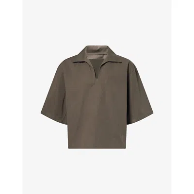 Seventh Mens Khaki Brown Football Box-fit Cotton-blend Polo Top