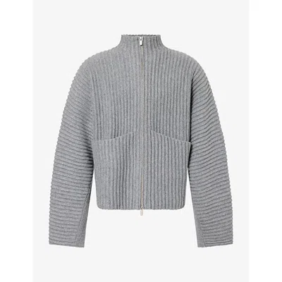 Seventh Mens  Globe Rib Knit Merino-wool Cardigan In Gray