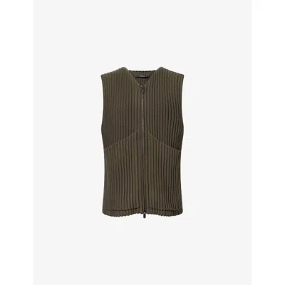 Seventh Mens Thyme Utility Zipped Ribbed Cotton-blend Vest Xl In Green