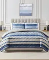 Seventh Studio Blue Stripe Pinsonic Microfiber 3-pc. Quilt Set, King In Navy