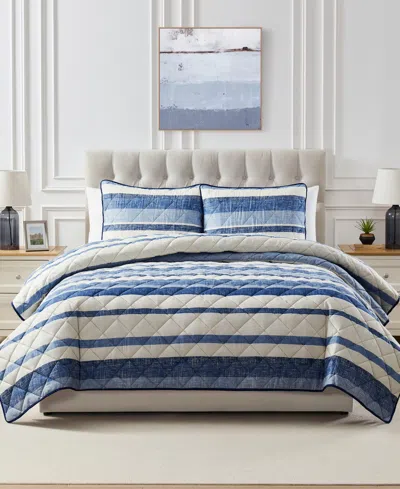Seventh Studio Blue Stripe Pinsonic Microfiber 3-pc. Quilt Set, King In Navy