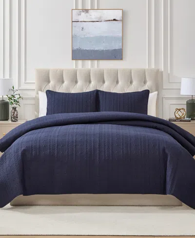 Seventh Studio Cable-knit Pinsonic Microfiber 2-pc. Quilt Set, Twin In Blue
