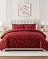 Seventh Studio Ivvy Botanical-print Pinsonic Microfiber 3-pc. Quilt Set, Full/queen In Red