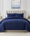 Seventh Studio Leaf Solid Pinsonic Microfiber 3-pc. Quilt Set, King In Navy