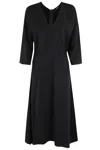 Seventy Flared Midi Dress With V-neckline And Kimono Sleeves In Nero