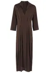 Seventy Chocolate Brown Popelin Dress With Pleat Detailing And Side Slits In Marrone