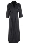 Seventy Midi Dress In Stretch Poplin With Kimono Sleeves In Nero