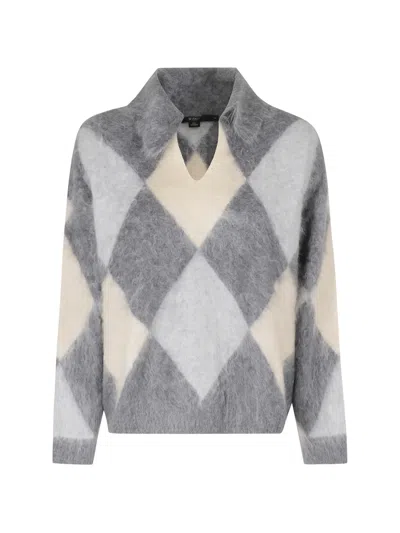 Seventy Argyle-knit Polo Sweater In Gray