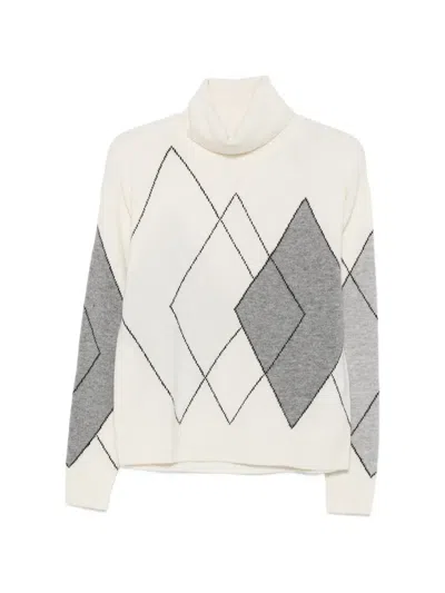 Seventy Argyle-pattern Roll-neck Sweater In White